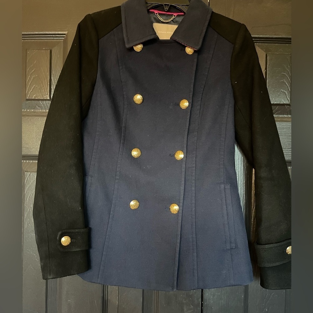 Banana Republic Women's Naval Double Breasted Navy And Black Pea Coat XS